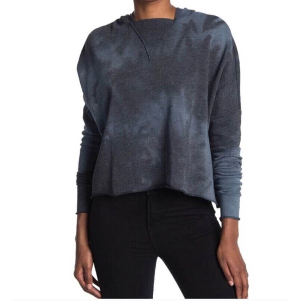 Abound Women's Hi-Low Lightweight Long Sleeve Hoodie Black Grey Tie Dye Size M